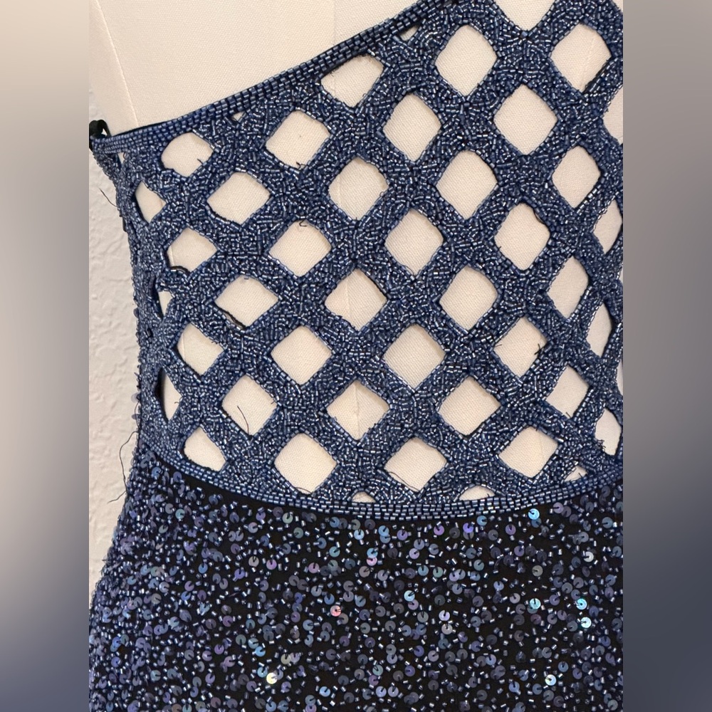 SCALA Fully Beaded Navy Blue Silk Formal Evening Prom Dress Gown Sz M - $1398 - Picture 11 of 16